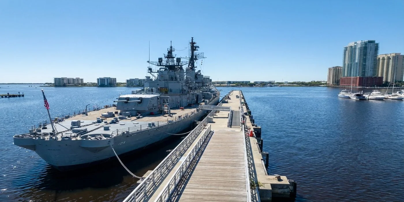 USS Orleck Naval Museum destroyer escort docked on the St. Johns River in Jacksonville FL